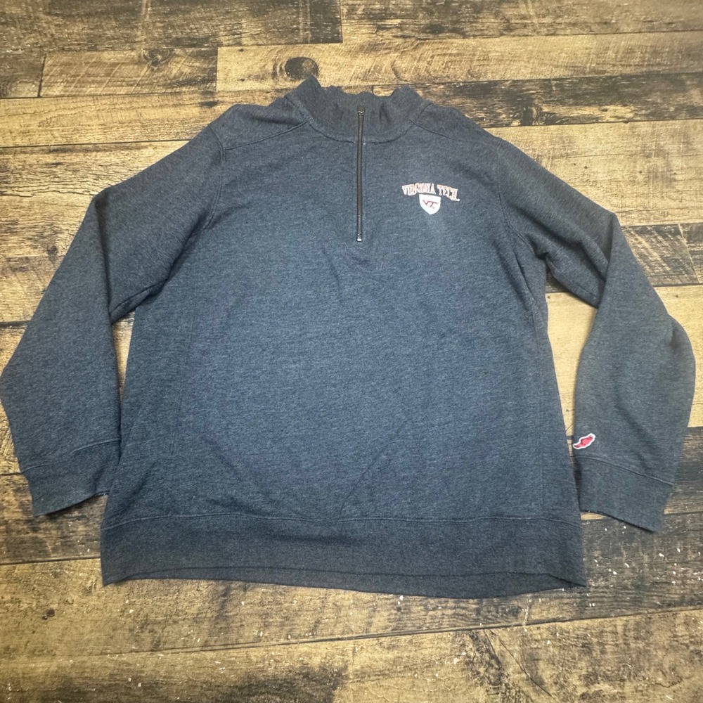 League Virginia Tech Hokies Mens Large Quarter Zip Pullover Sweatshirt Gray
